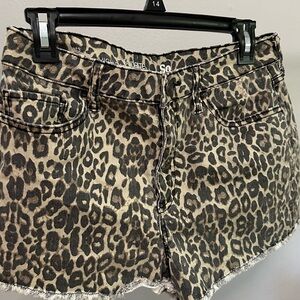 Denim cheetah print shorts
